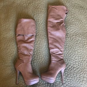 Tan over the knee stiletto boots